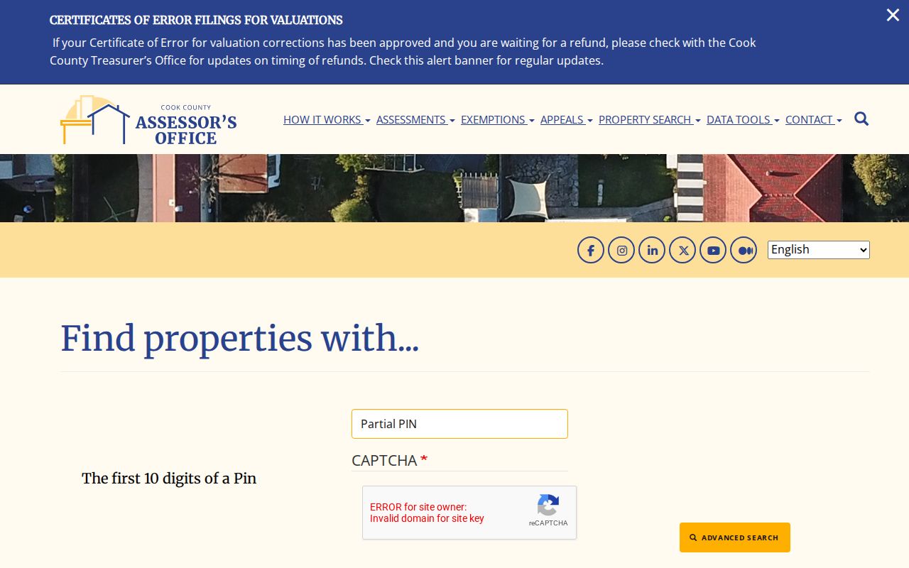 Cook County Assessor advanced address search for Burbank streets