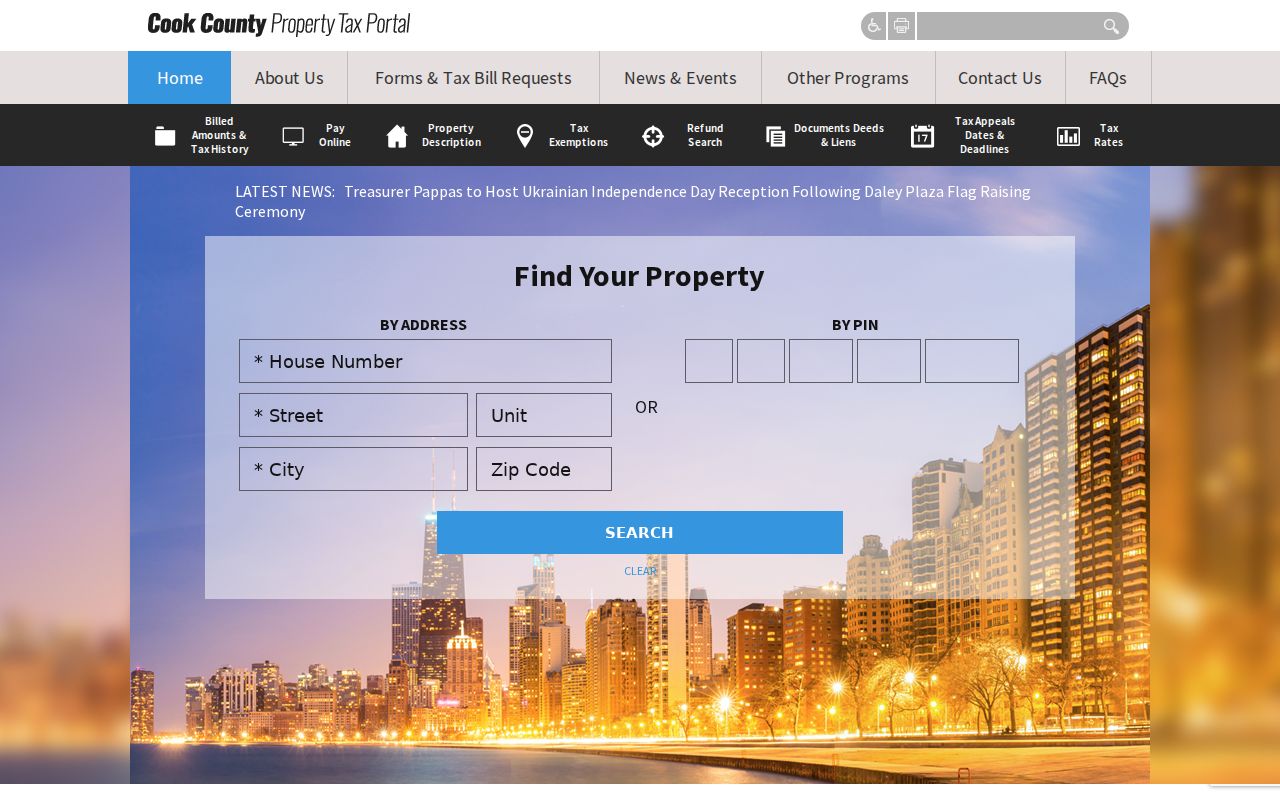 Cook County Property Tax Portal address search for Burbank parcels