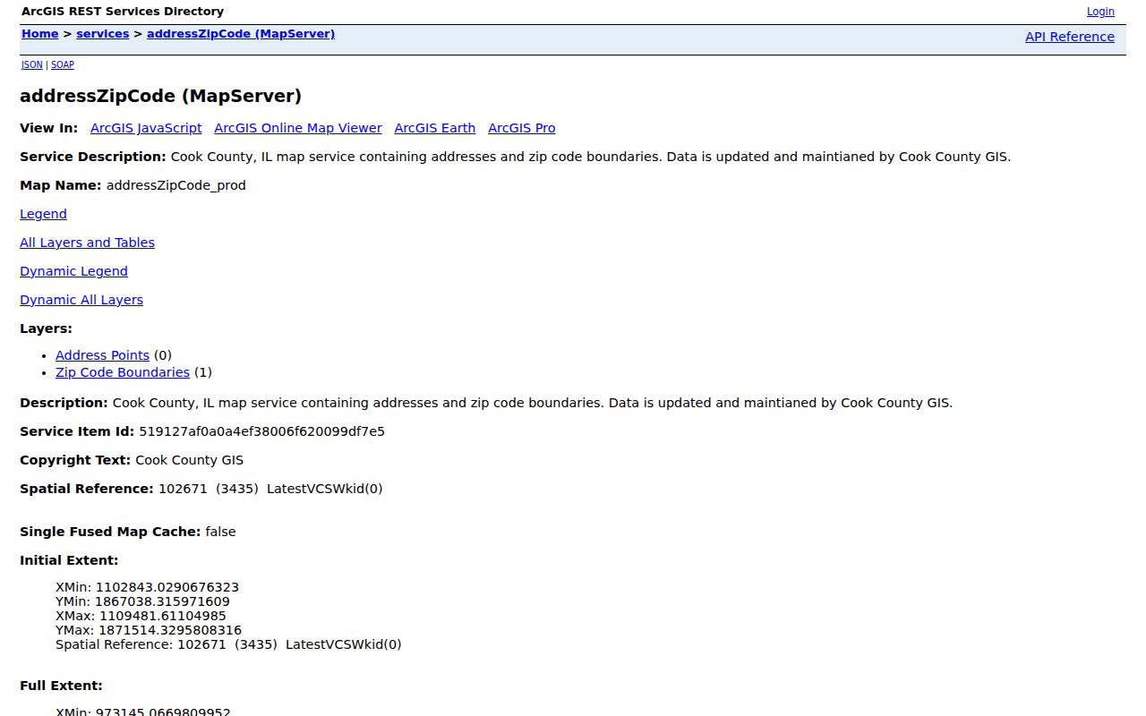 Burbank ZIP code directory view of Cook County address and ZIP boundary layers